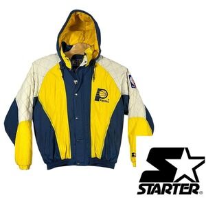 Vtg Starter Indiana Pacers Hooded‎ Puffer Jacket Mens XL NBA Basketball
